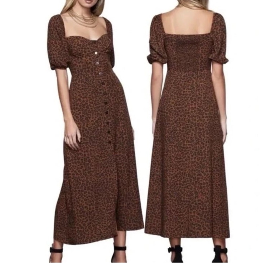🤎 Good American Corset Puff Sleeve Maxi Dress | Chai Leopard | Size 4/XL 🤎